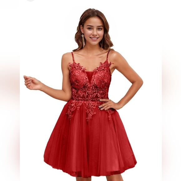 Gown Gallery Red Lace Tulle Dress size 6. *See measurements in photos - Picture 1 of 10